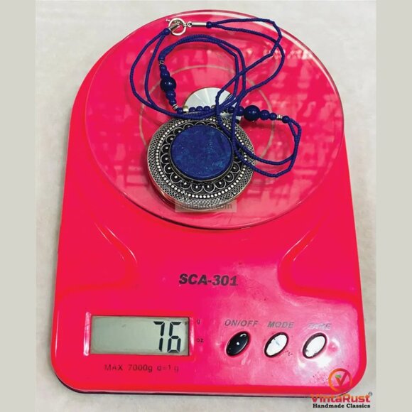 Blue Lapis Lazuli Pendant Necklace, Handmade Gemstone Pendant Necklace, Unisex - Picture 4 of 5